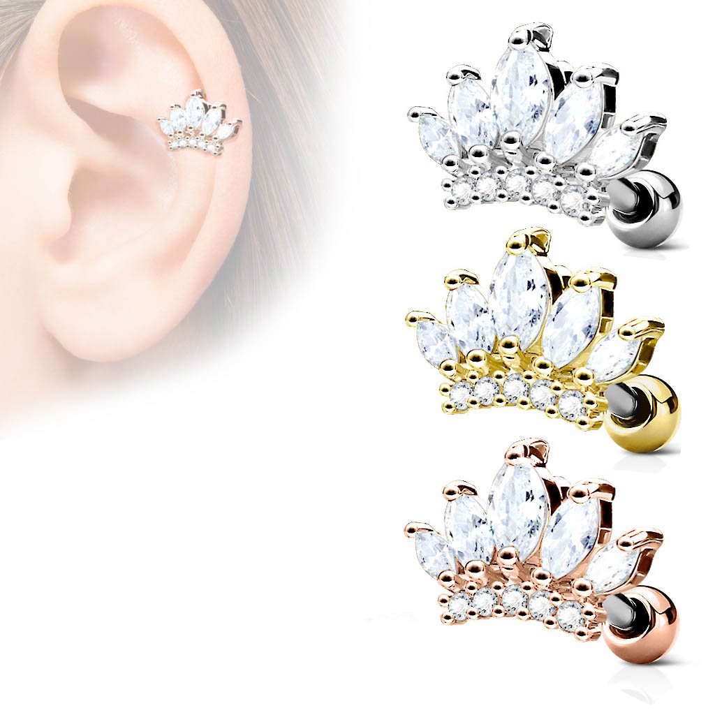16 Gauge Surgical Steel Crystal Tiara Stud