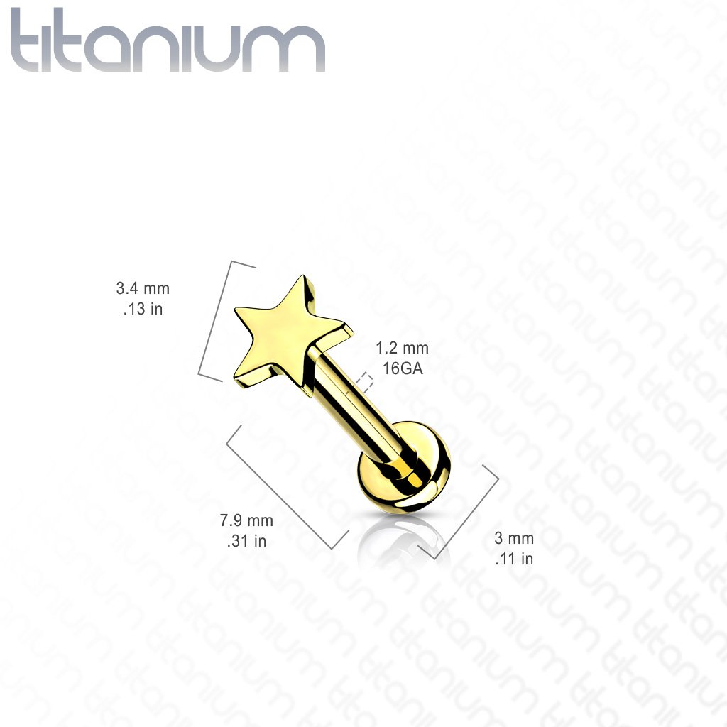 16 Gauge Titanium Internally Threaded Star Flat Back Stud