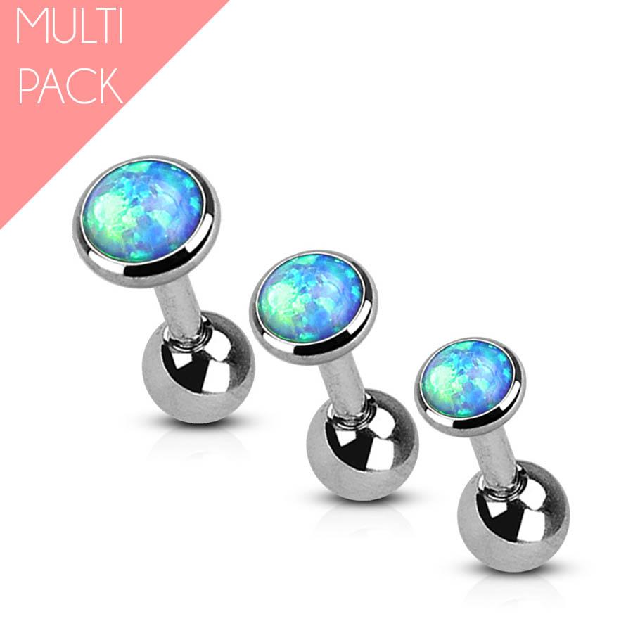 3 Pack Cartilage Barbell Studs With Opal Set Top