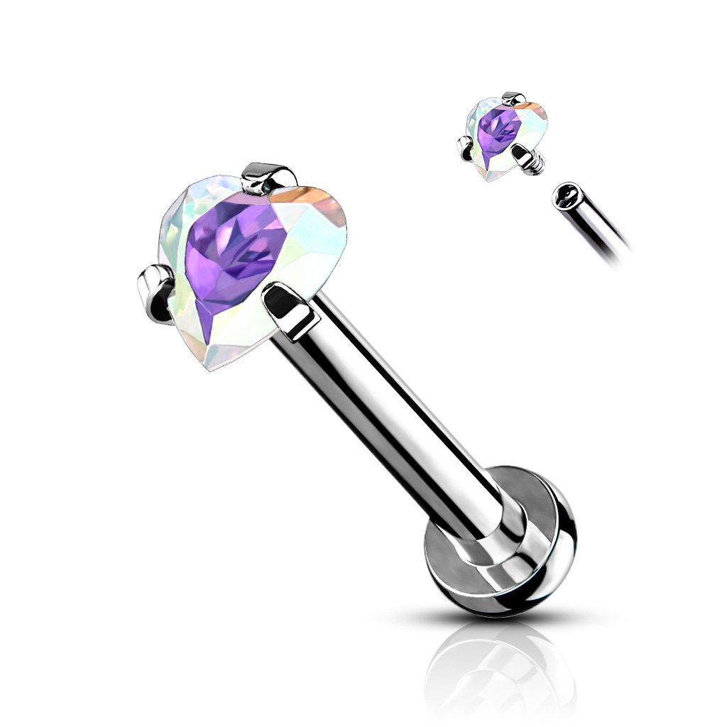 16 Gauge Crystal Heart Top Internally Threaded Stud