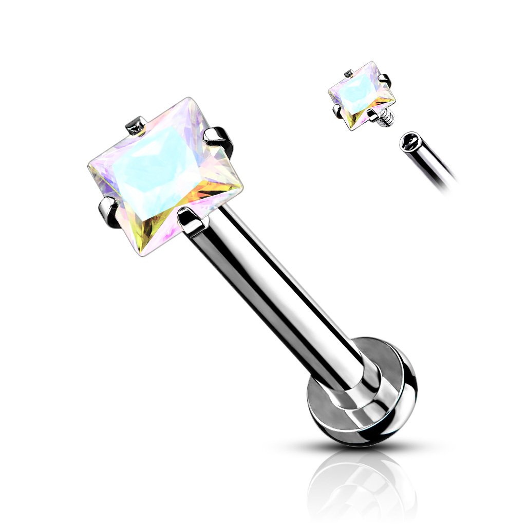 16 Gauge Crystal Square Internally Threaded Flat Back Stud