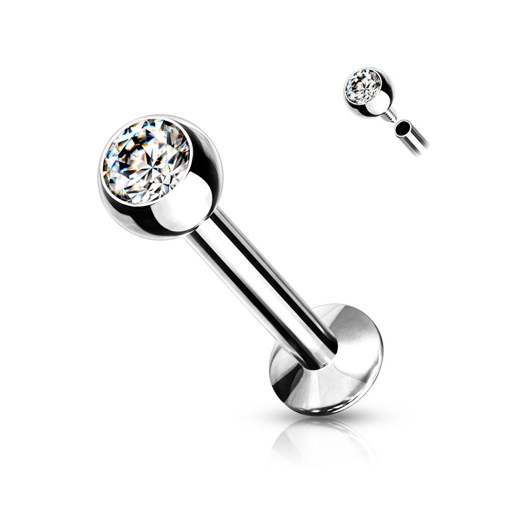 18 Gauge Internally Threaded Crystal Flat Back Labret Stud