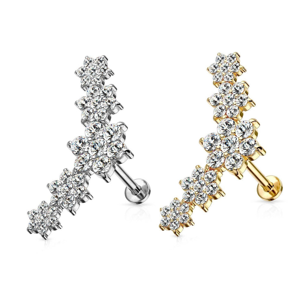 16 Gauge Crystal Flower Internally Threaded Flat Back Stud