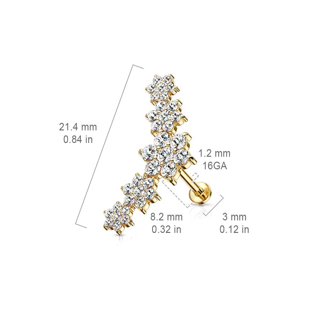 16 Gauge Crystal Flower Internally Threaded Flat Back Stud