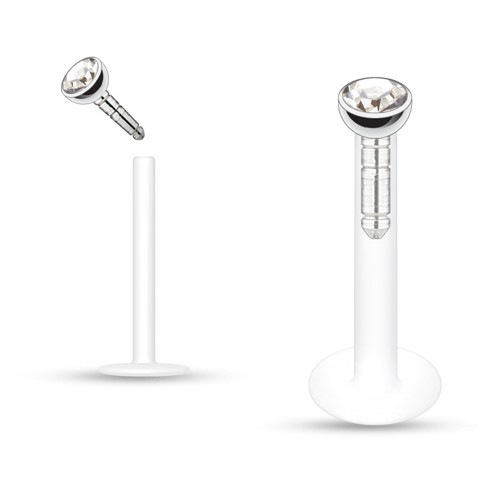 Crystal Top Bioflex Stud for Labret, Cartilage, Monroe & More