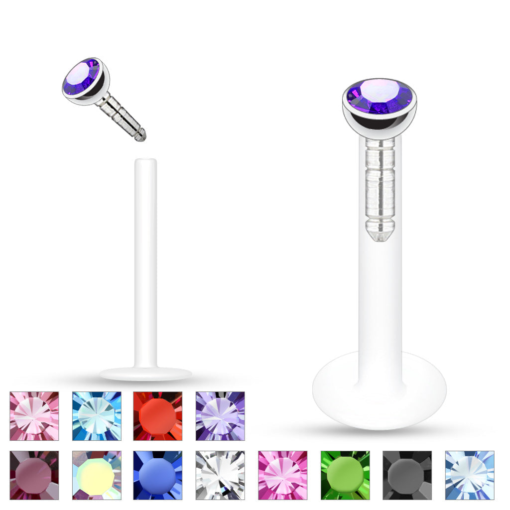 Crystal Top Bioflex Stud for Labret, Cartilage, Monroe & More