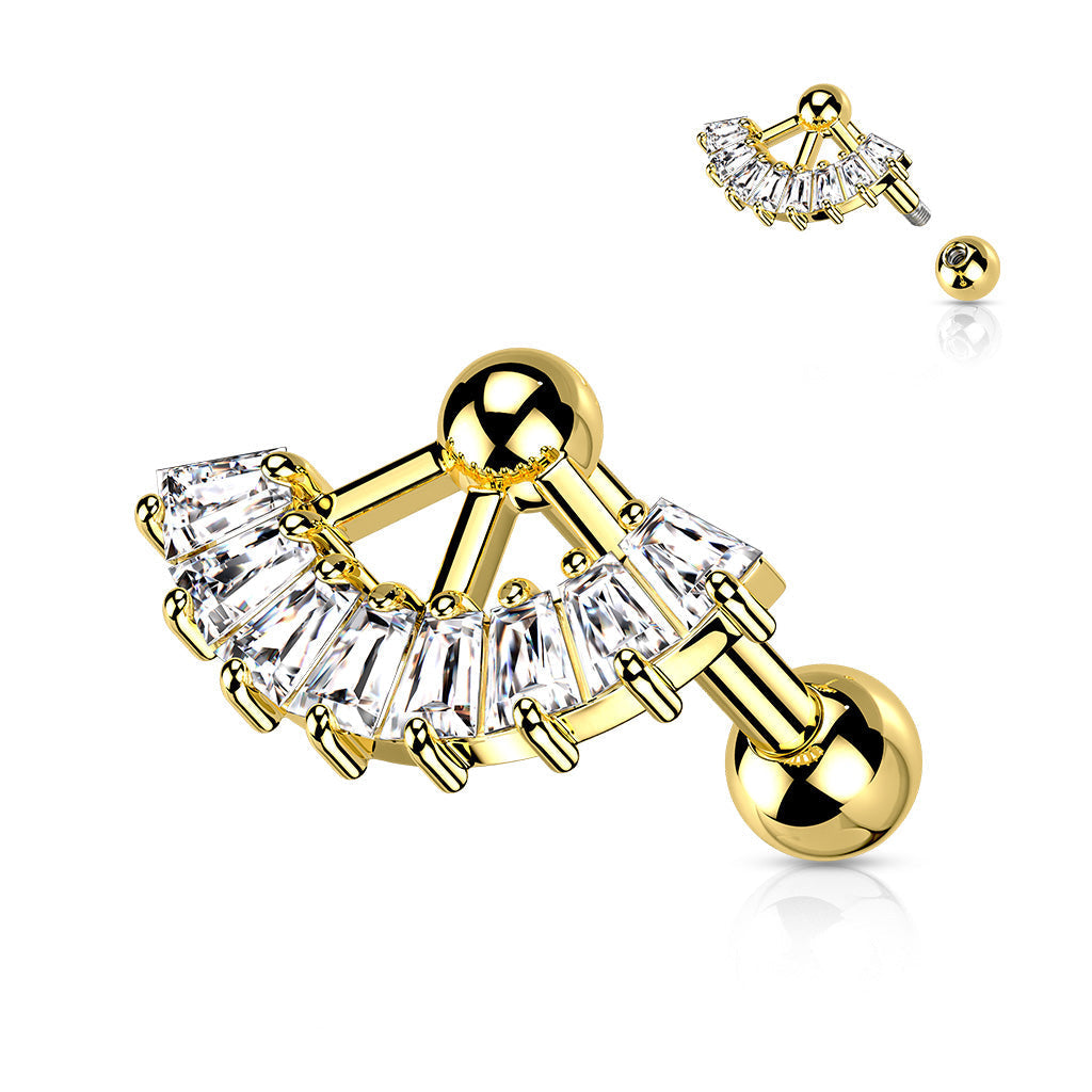 16 Gauge Crystal Fan Cartilage / Tragus Stud