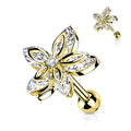 16 Gauge Five Petal Crystal  Marquise Flower Cartilage / Tragus Stud