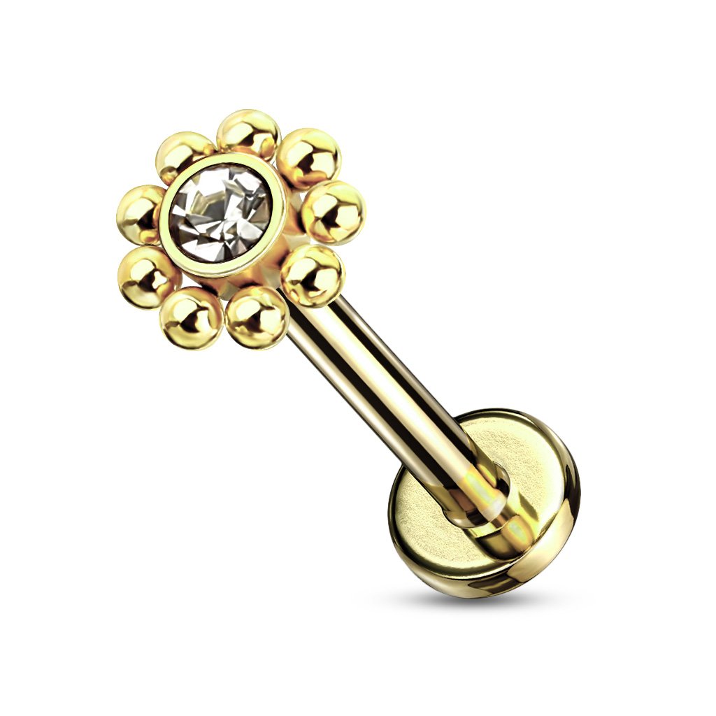 16 Gauge Flat Back Crystal Flower Stud