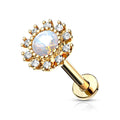16 Gauge Internally Threaded Flat Back Opal Flower Stud