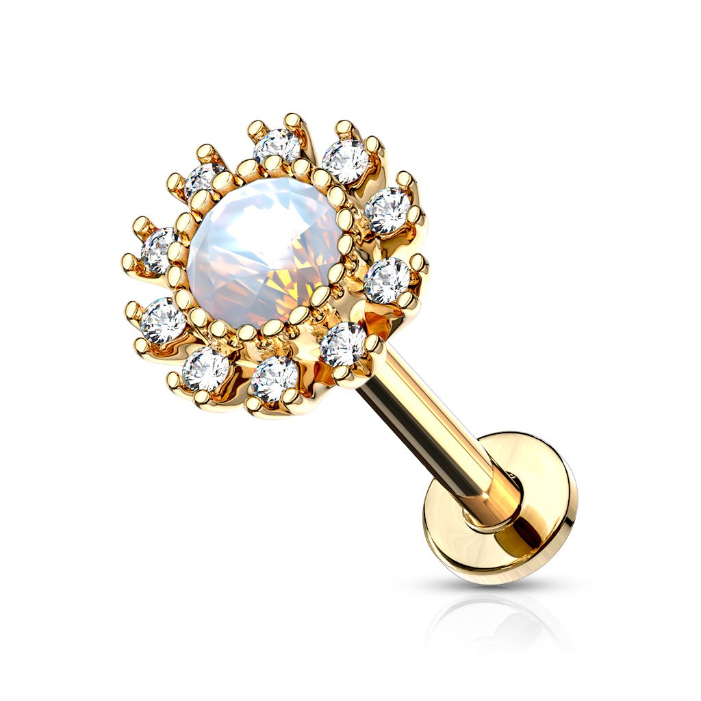 16 Gauge Internally Threaded Flat Back Opal Flower Stud