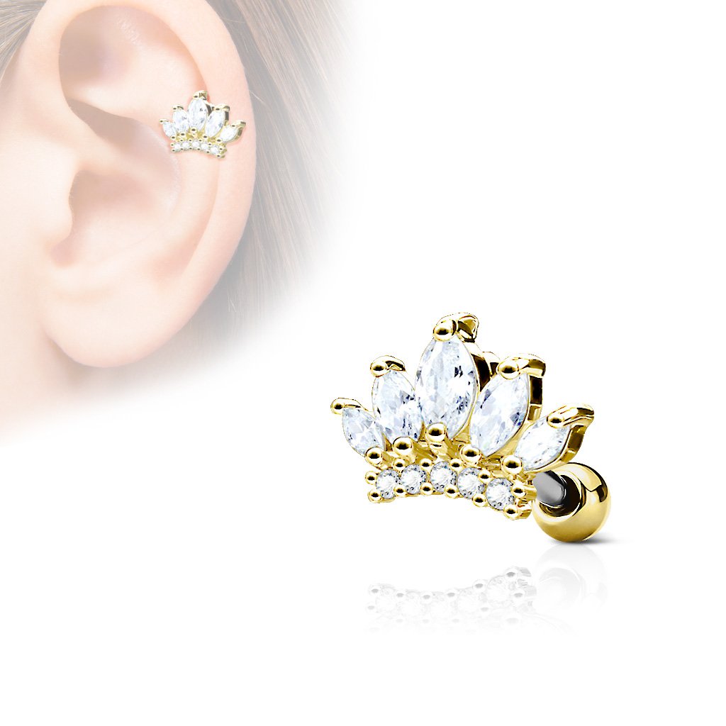 16 Gauge Surgical Steel Crystal Tiara Stud
