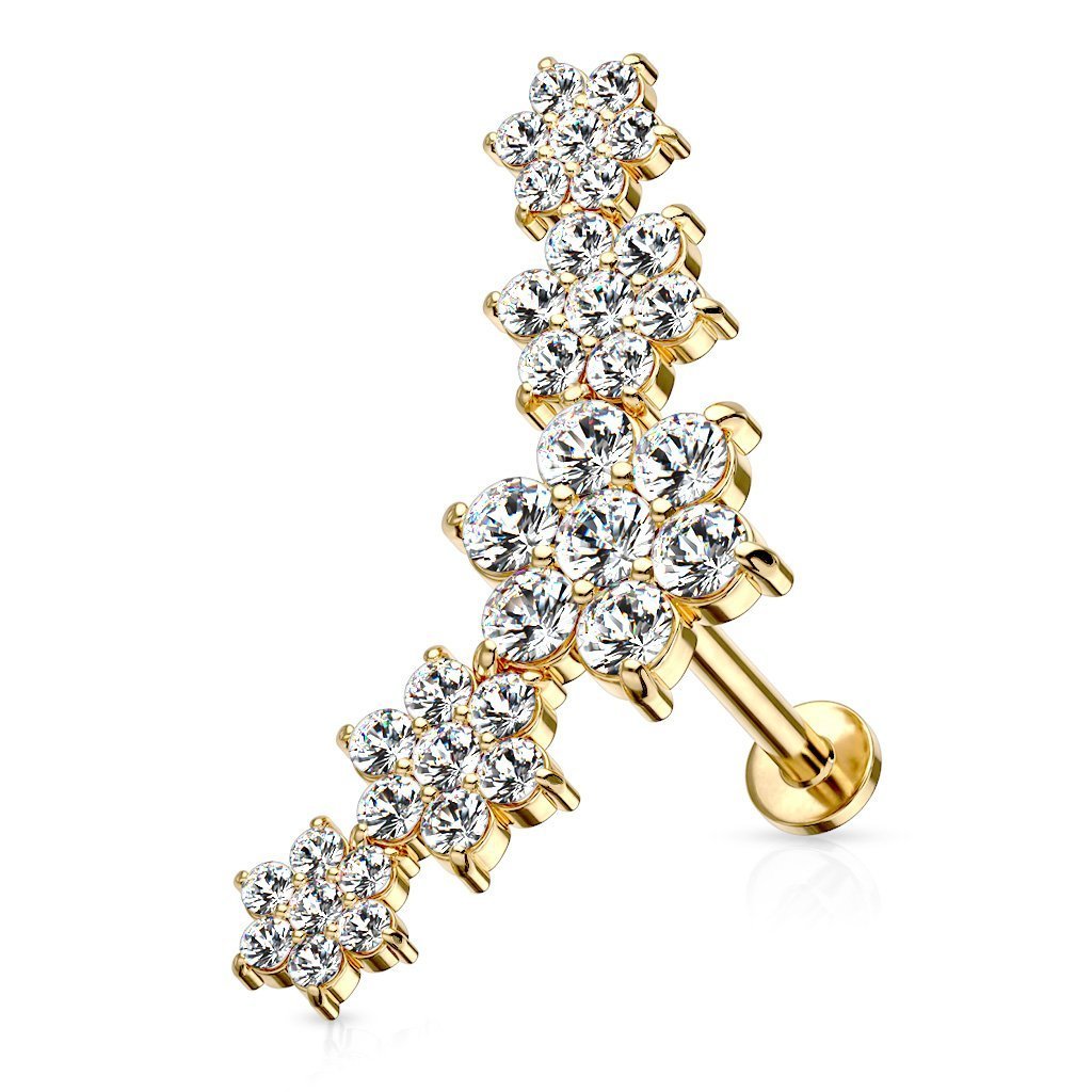 16 Gauge Crystal Flower Internally Threaded Flat Back Stud