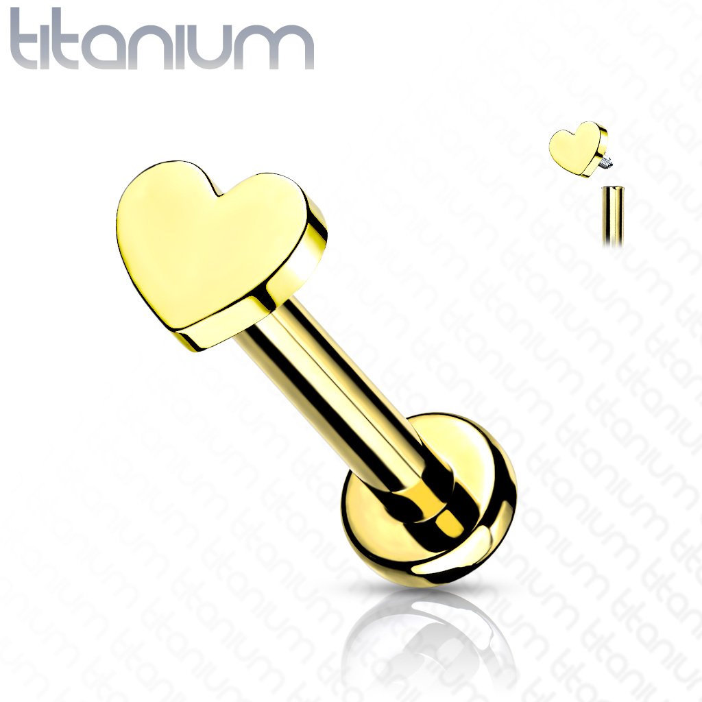 16 Gauge Titanium Internally Threaded Heart Flat Back Stud