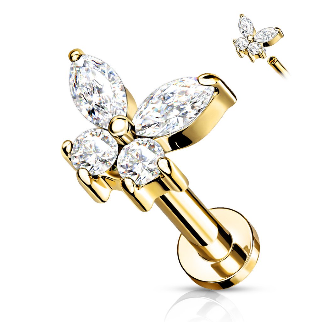 16 Gauge Internally Threaded Flat Back Crystal Butterfly Stud
