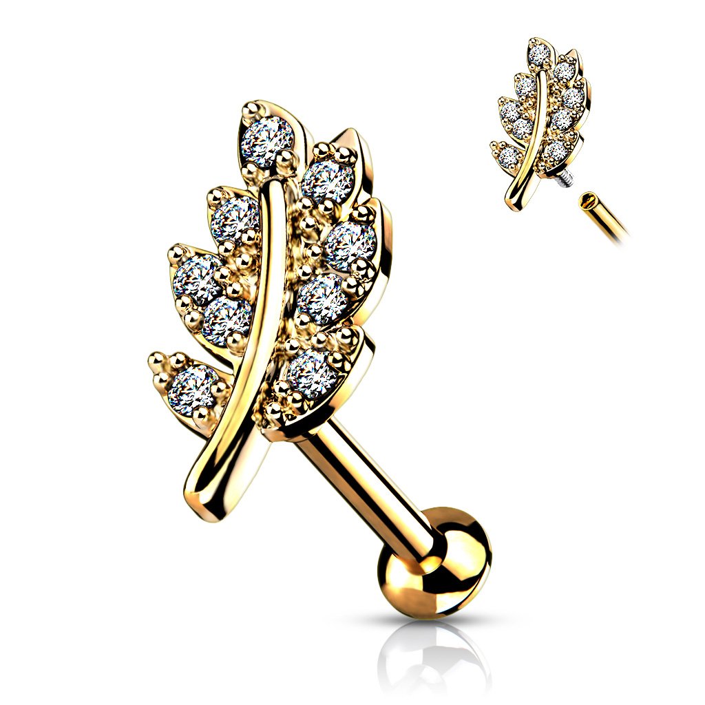 16 Gauge Internally Threaded Flat Back Crystal Leaf Stud