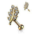16 Gauge Internally Threaded Flat Back Crystal Leaf Stud
