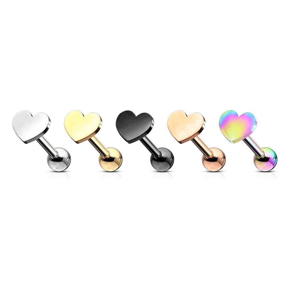16 Gauge Heart Top Cartilage Tragus Barbell Studs