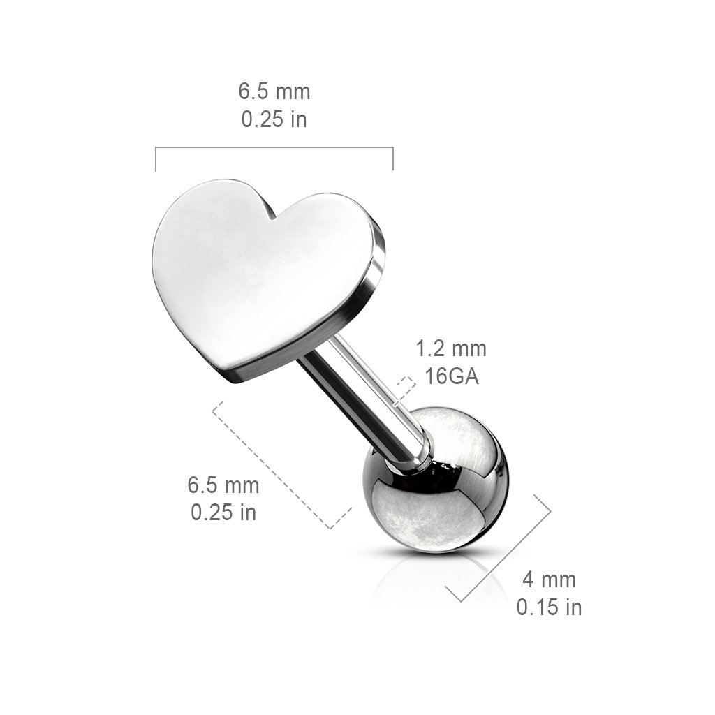 16 Gauge Heart Top Cartilage Tragus Barbell Studs