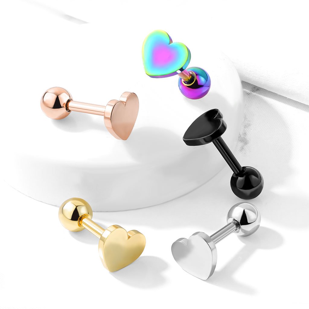 16 Gauge Heart Top Cartilage Tragus Barbell Studs