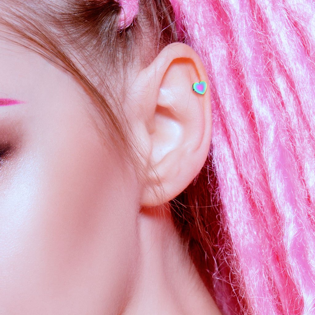 16 Gauge Heart Top Cartilage Tragus Barbell Studs