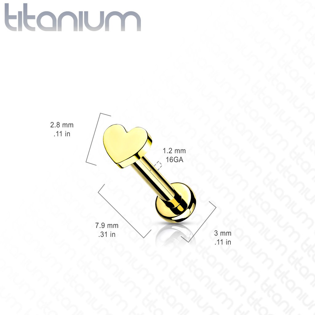 16 Gauge Titanium Internally Threaded Heart Flat Back Stud