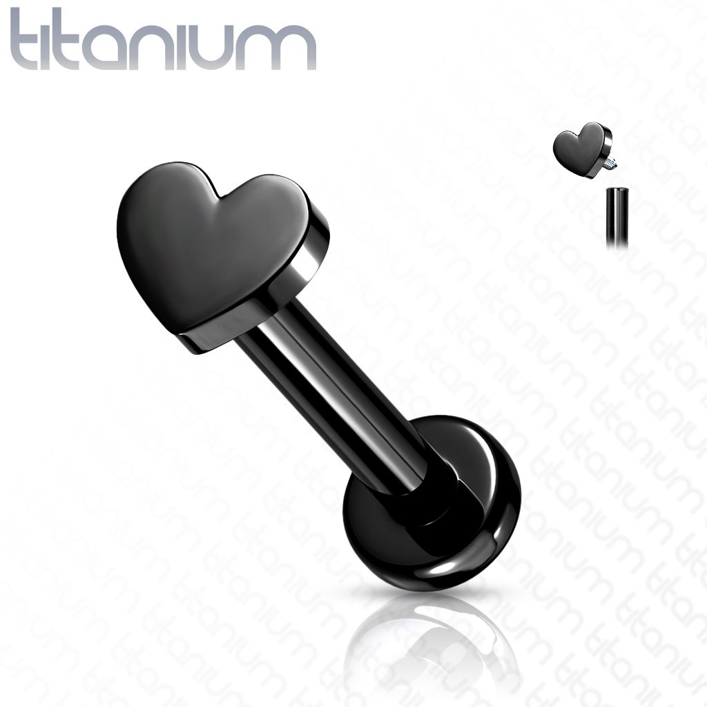 16 Gauge Titanium Internally Threaded Heart Flat Back Stud