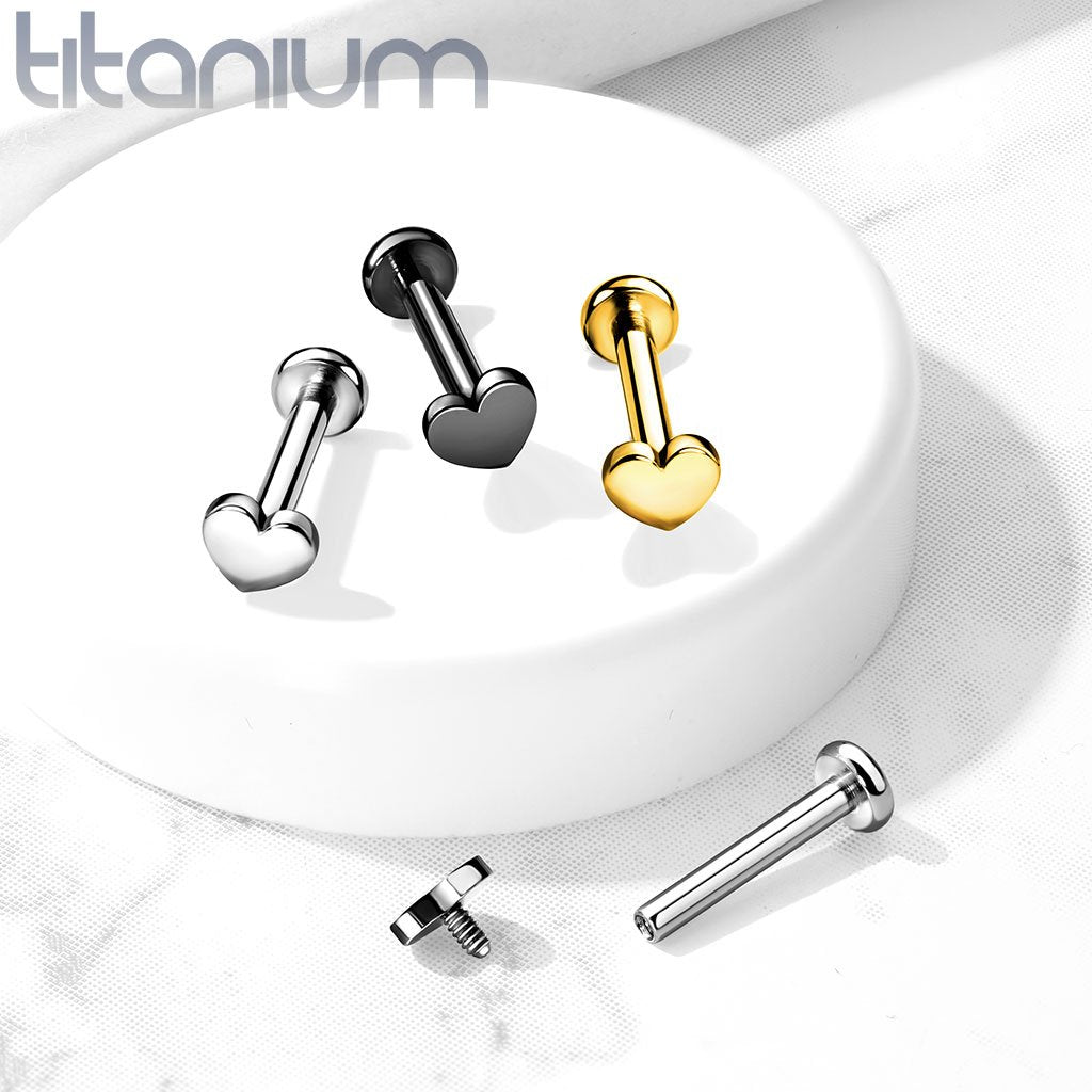 16 Gauge Titanium Internally Threaded Heart Flat Back Stud