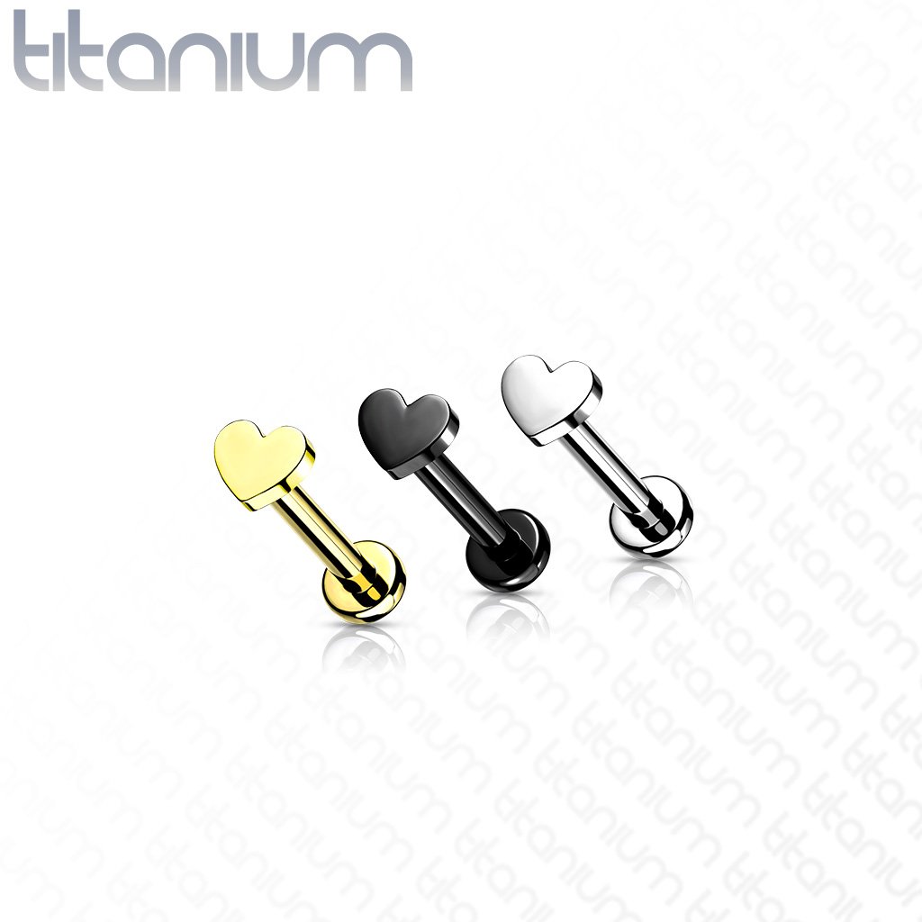16 Gauge Titanium Internally Threaded Heart Flat Back Stud