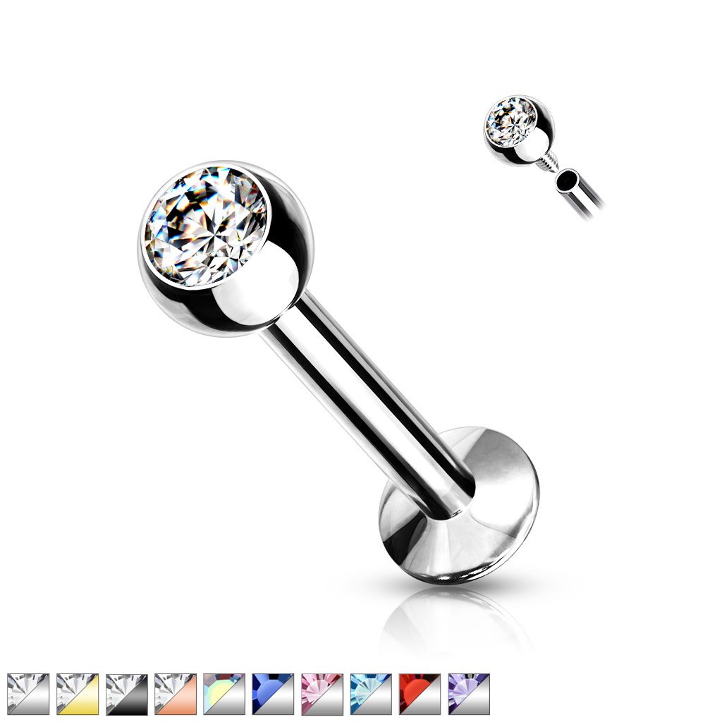 18 Gauge Internally Threaded Crystal Flat Back Labret Stud