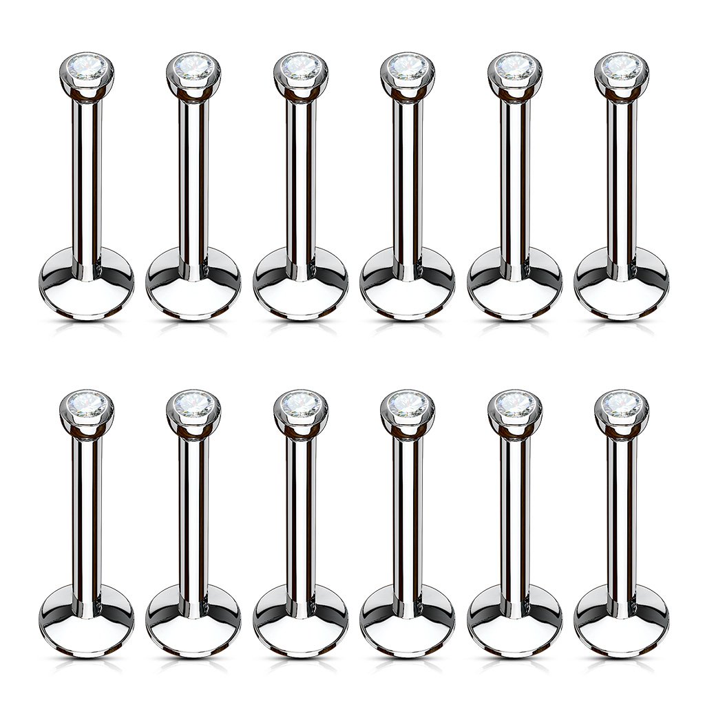 18 Gauge Internally Threaded Crystal Flat Back Labret Stud