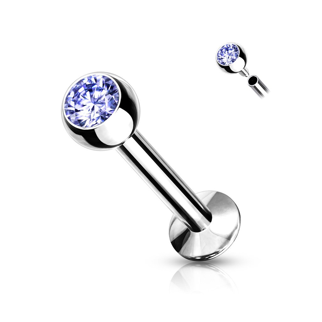 18 Gauge Internally Threaded Crystal Flat Back Labret Stud