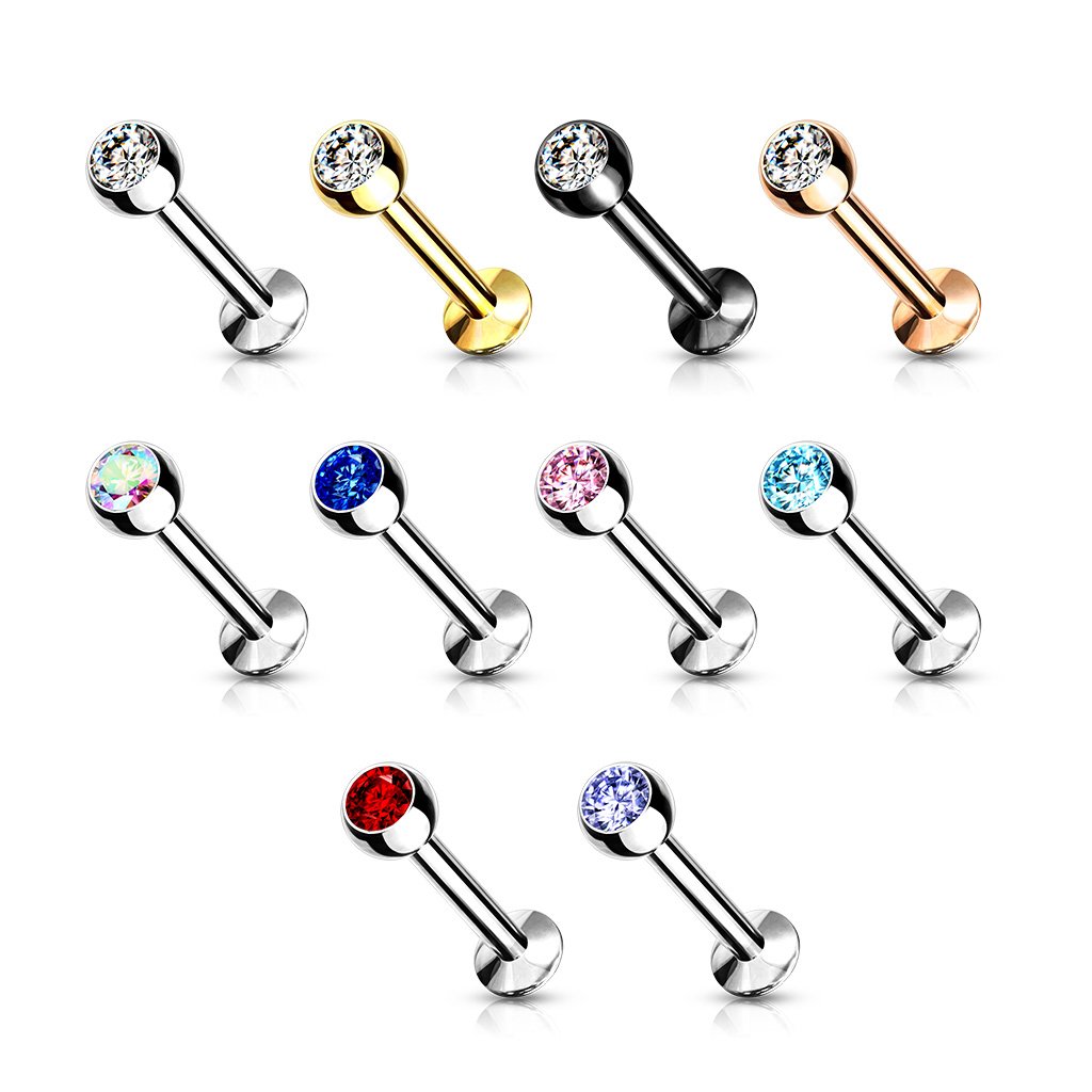18 Gauge Internally Threaded Crystal Flat Back Labret Stud