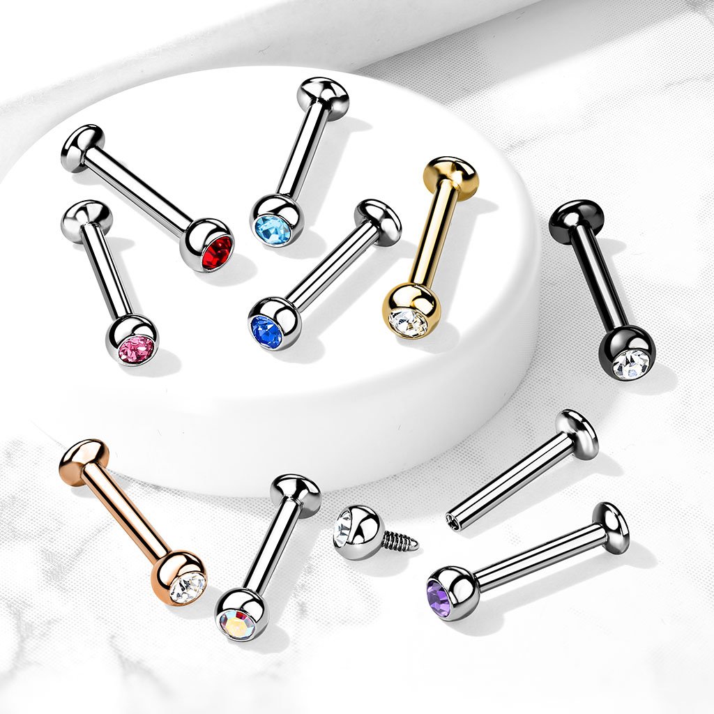 18 Gauge Internally Threaded Crystal Flat Back Labret Stud