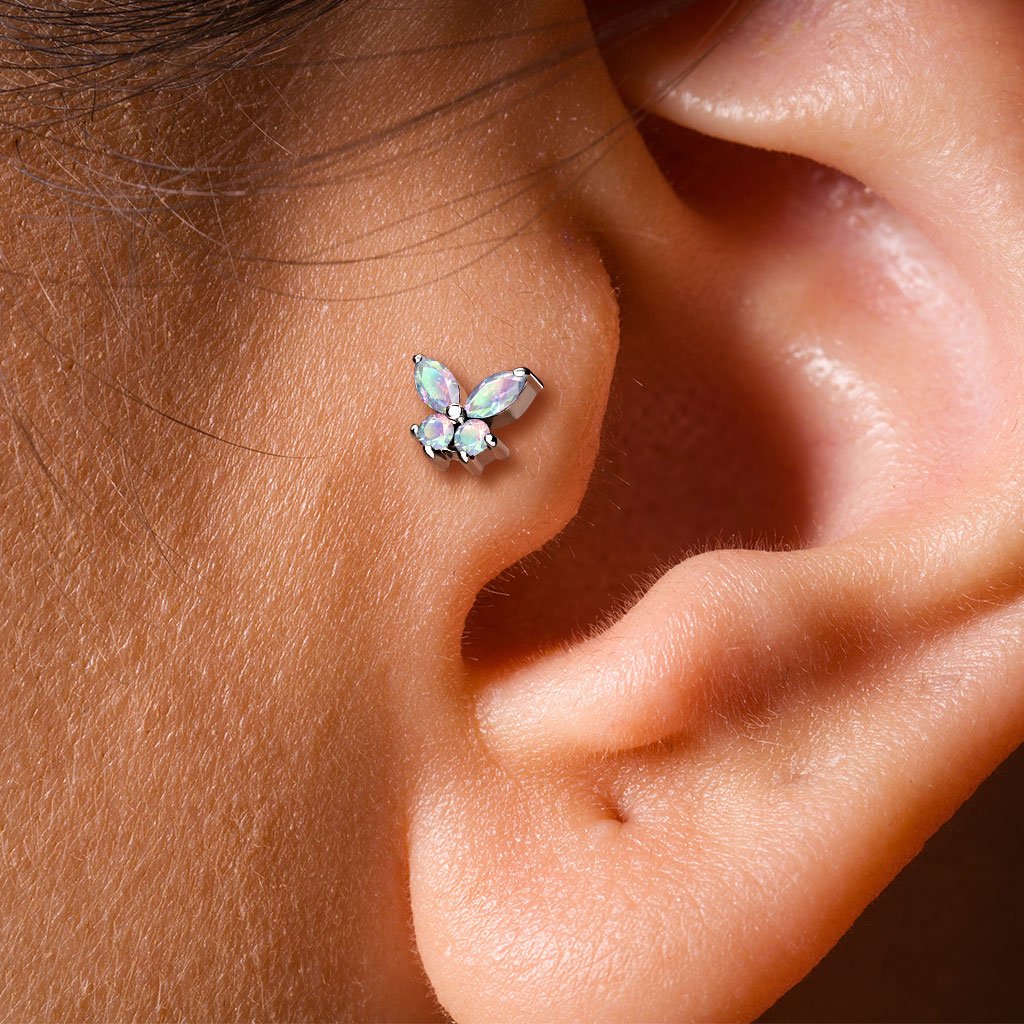 16 Gauge Internally Threaded Flat Back Crystal Butterfly Stud
