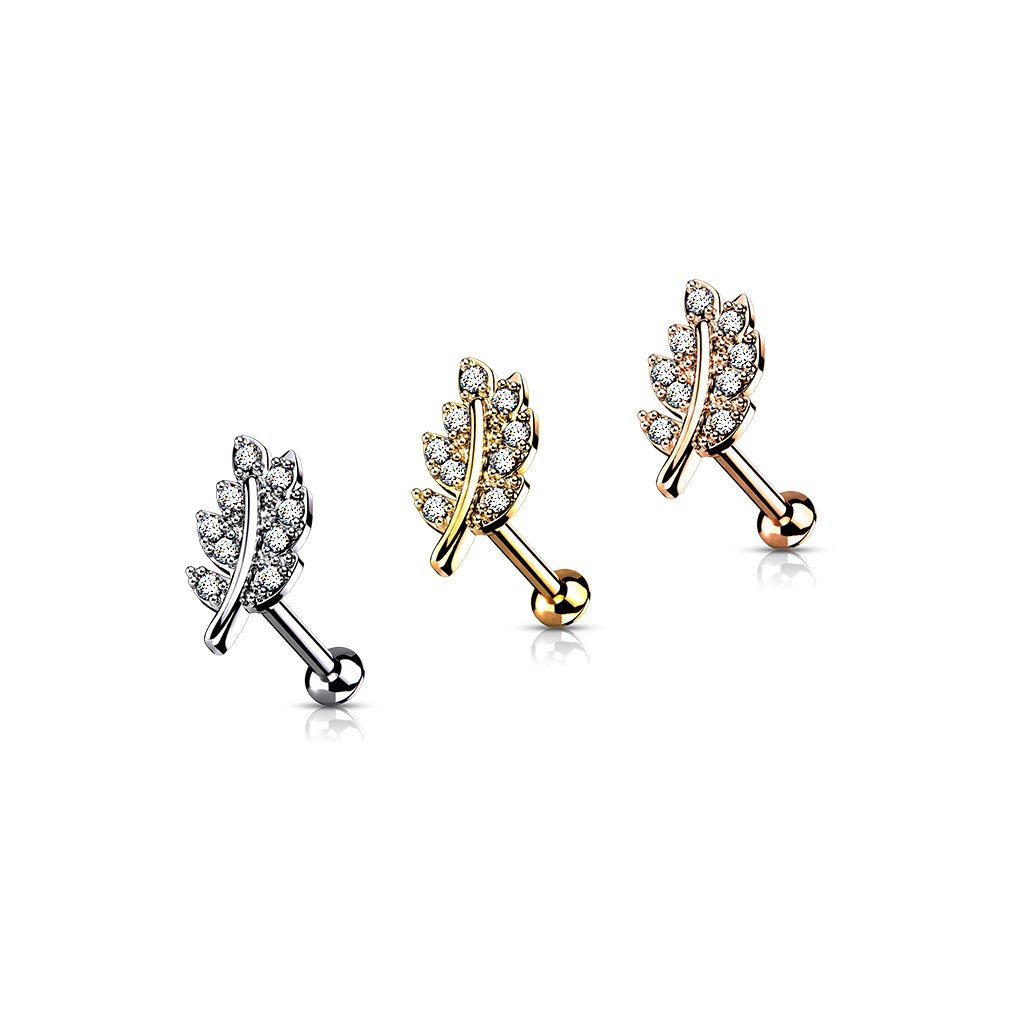 16 Gauge Internally Threaded Flat Back Crystal Leaf Stud