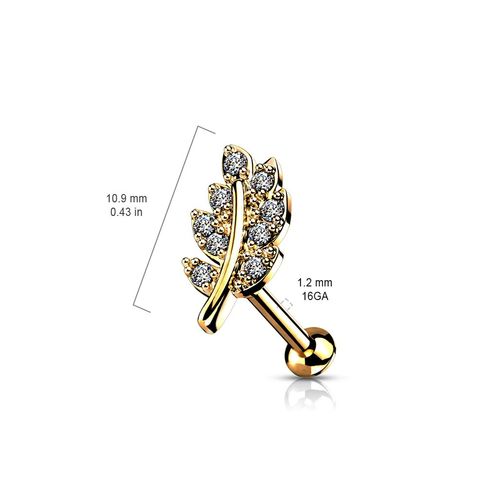 16 Gauge Internally Threaded Flat Back Crystal Leaf Stud