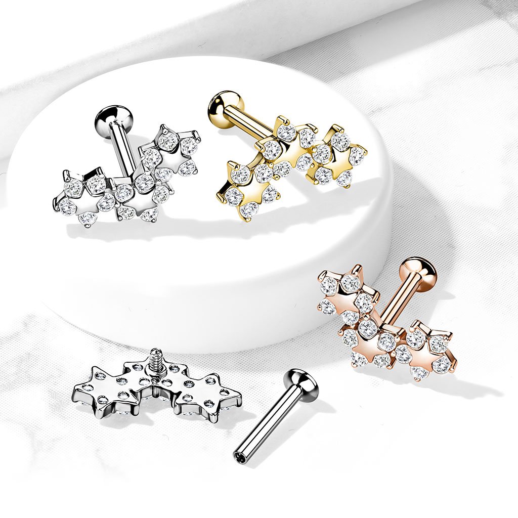 16 Gauge Internally Threaded Flat Back Crystal Star Stud