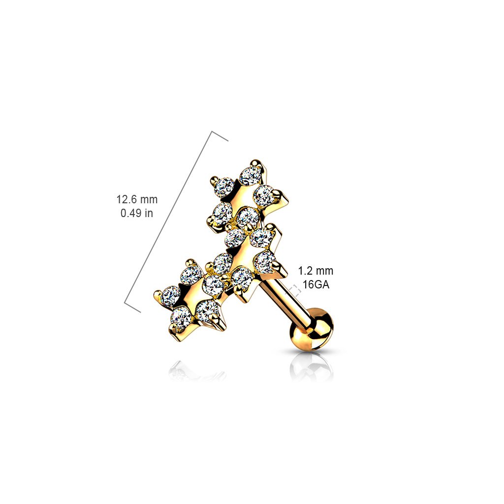 16 Gauge Internally Threaded Flat Back Crystal Star Stud