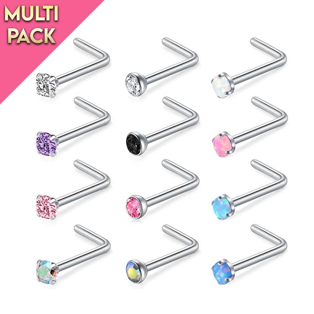 Limited Edition 12 Pack L Bend Crystal Nose Studs