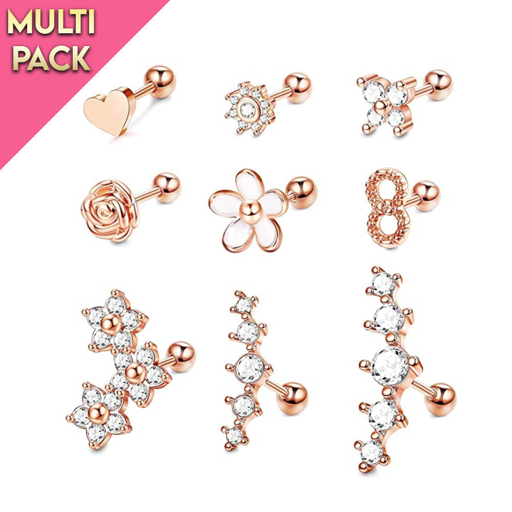 Limited Edition 9 Pack Rose Gold Studs