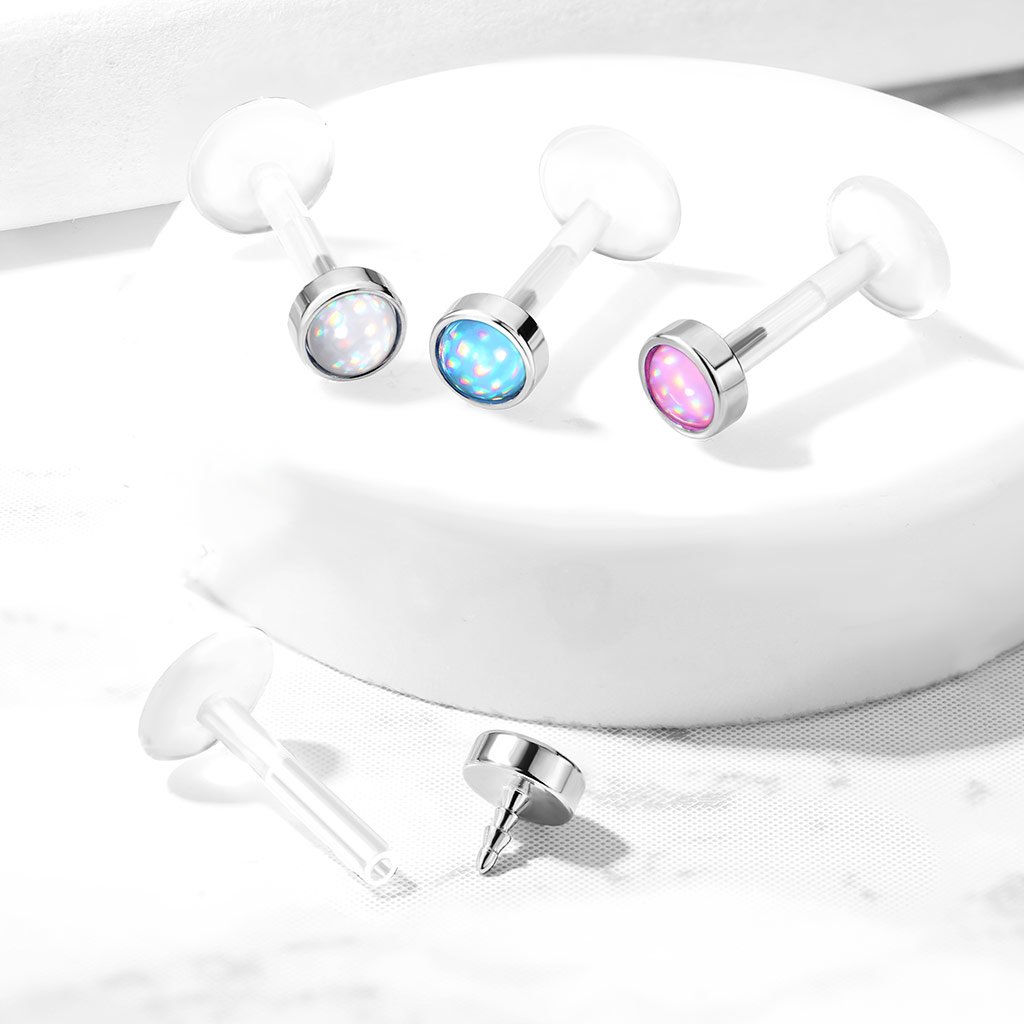 Opal Top Bioflex Stud for Labret, Cartilage, Monroe & More