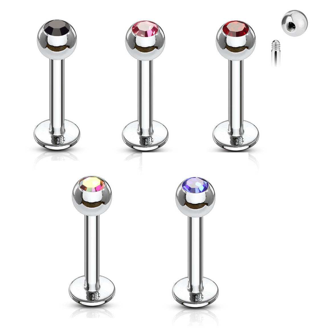 16 Gauge Stainless Steel Gemstone Flat Back Stud