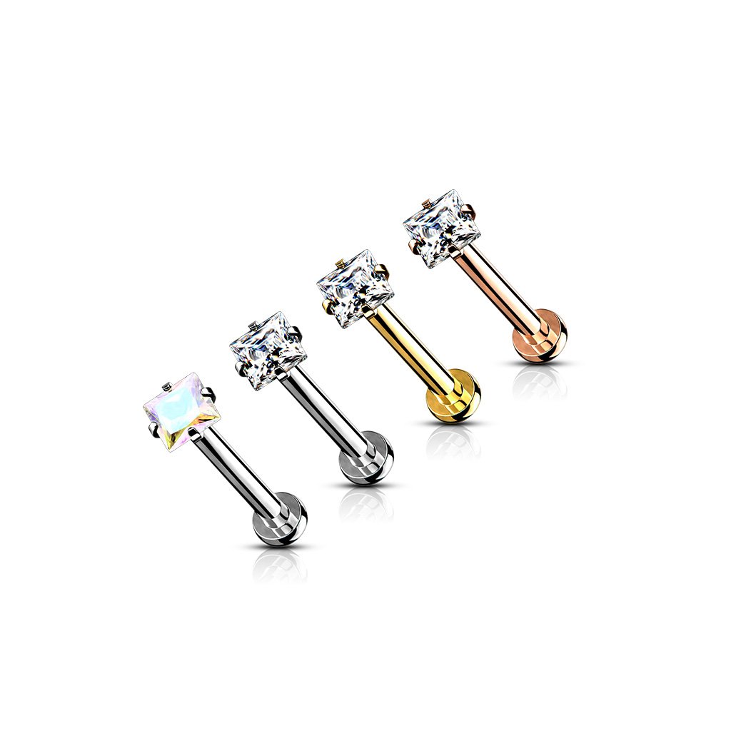 16 Gauge Crystal Square Internally Threaded Flat Back Stud