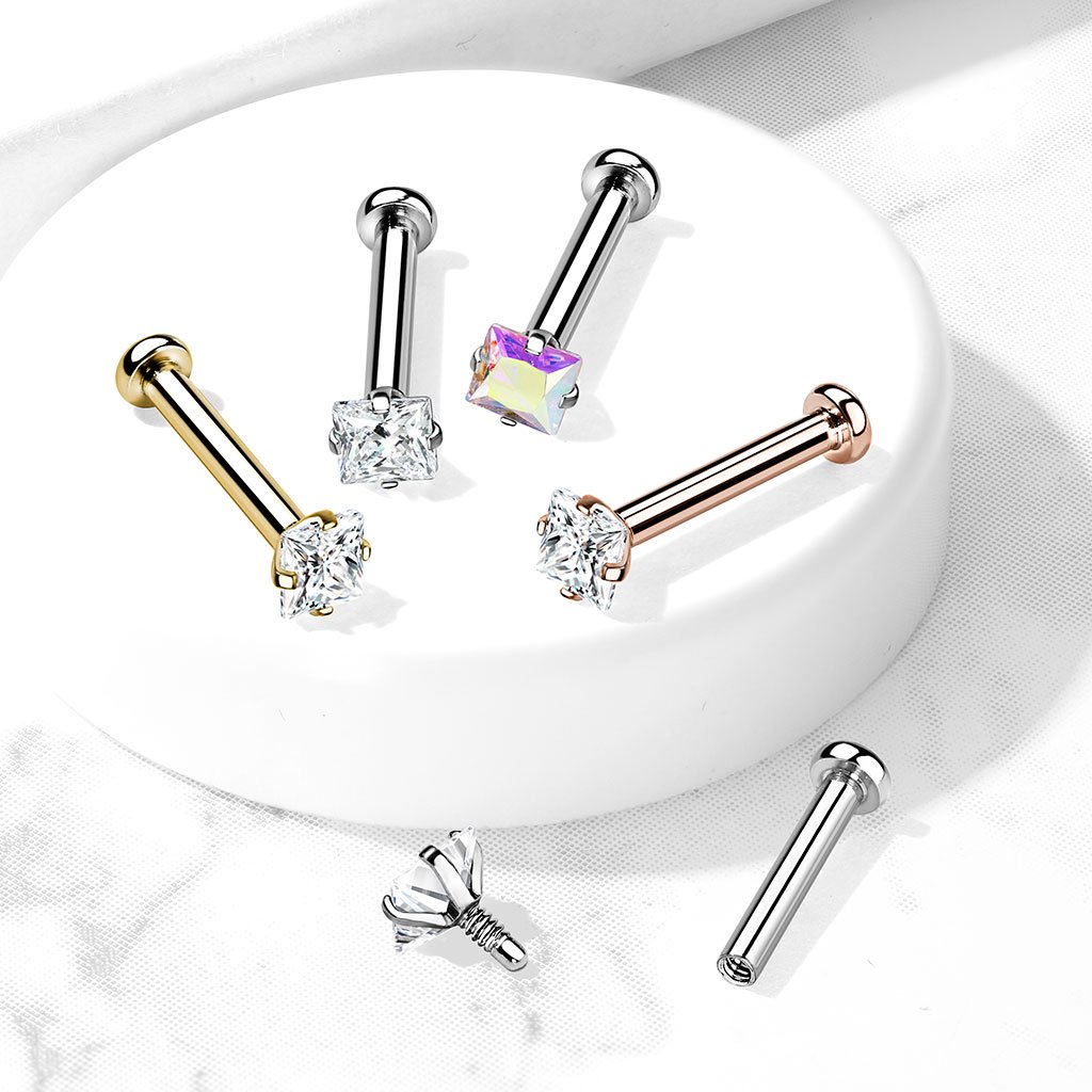16 Gauge Crystal Square Internally Threaded Flat Back Stud