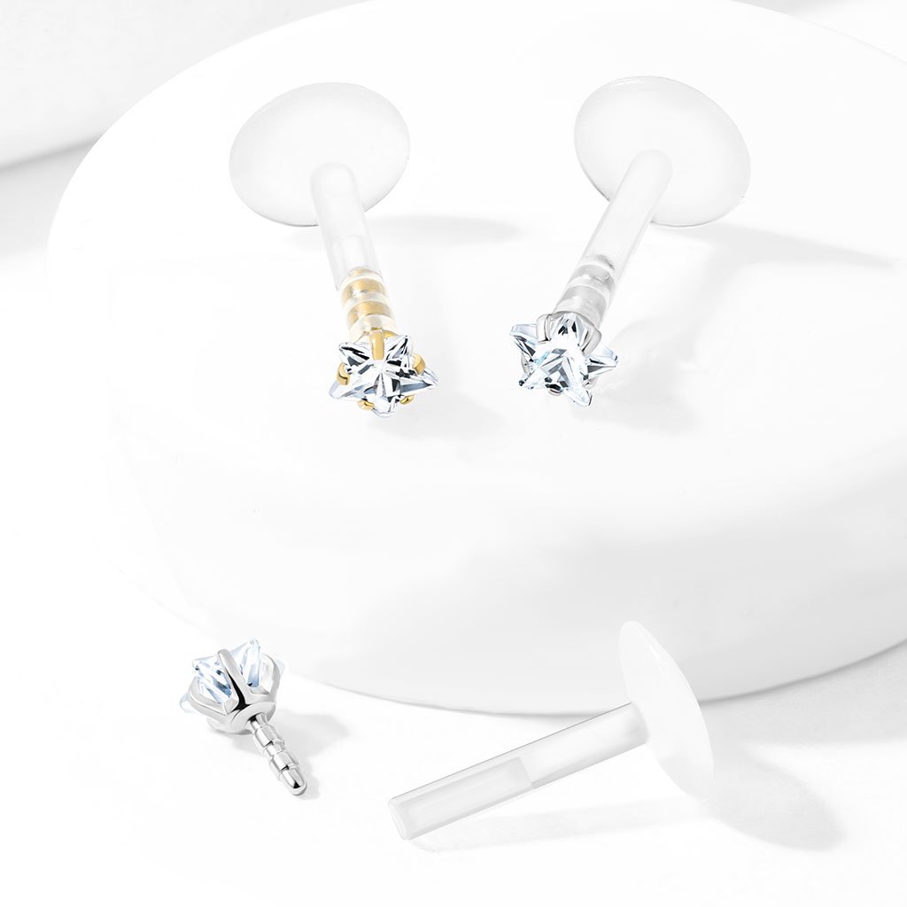 Prong Set Crystal Star Bioflex Stud for Labret, Cartilage, Monroe & More