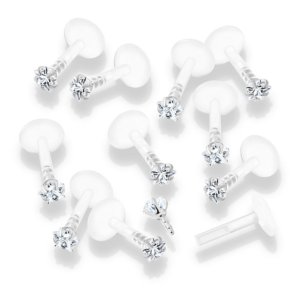 Prong Set Crystal Star Bioflex Stud for Labret, Cartilage, Monroe & More