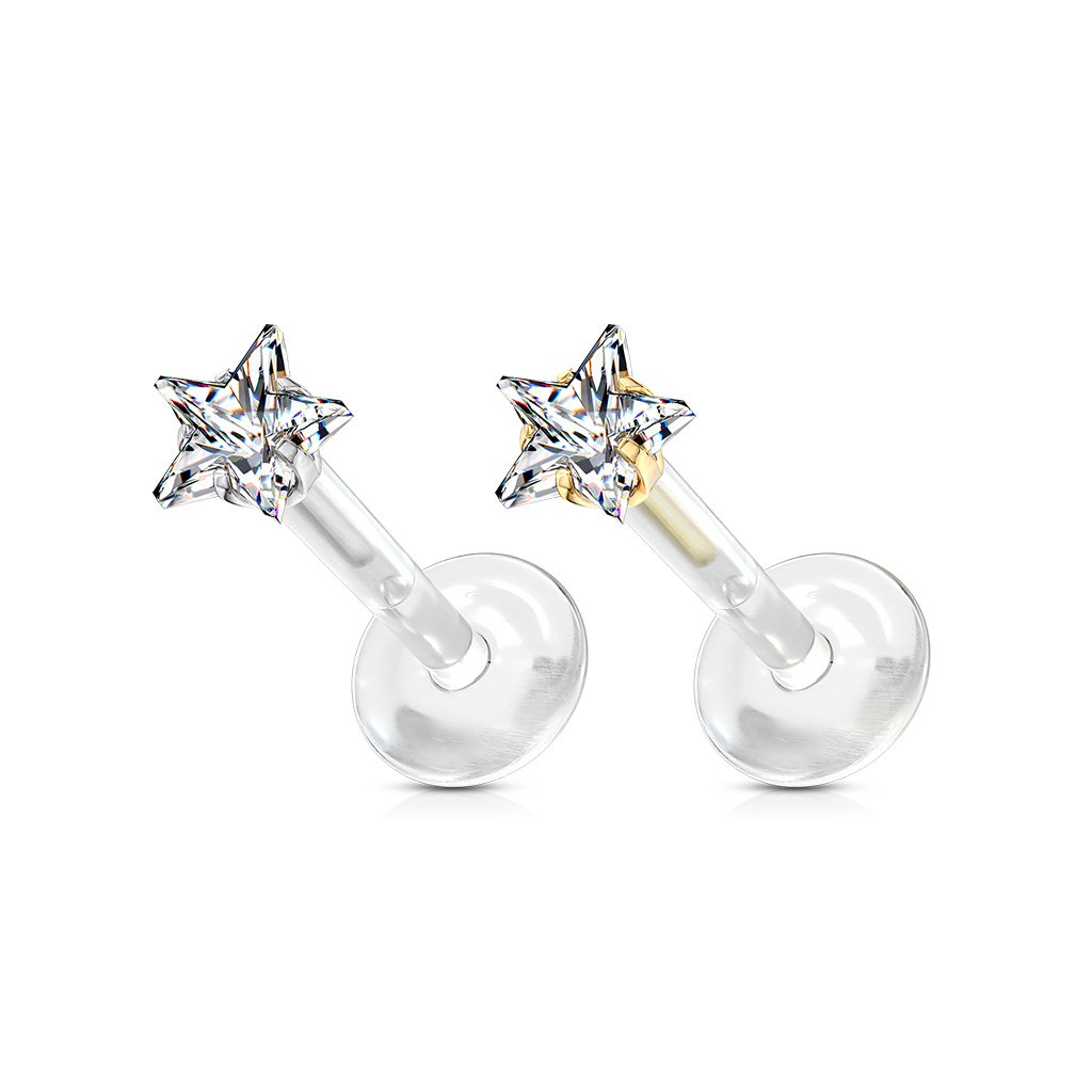Prong Set Crystal Star Bioflex Stud for Labret, Cartilage, Monroe & More
