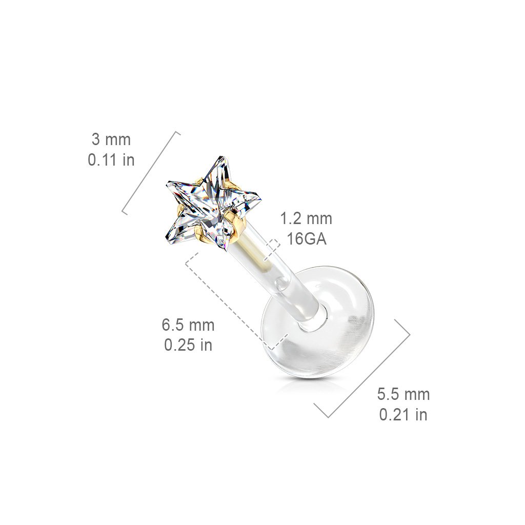 Prong Set Crystal Star Bioflex Stud for Labret, Cartilage, Monroe & More