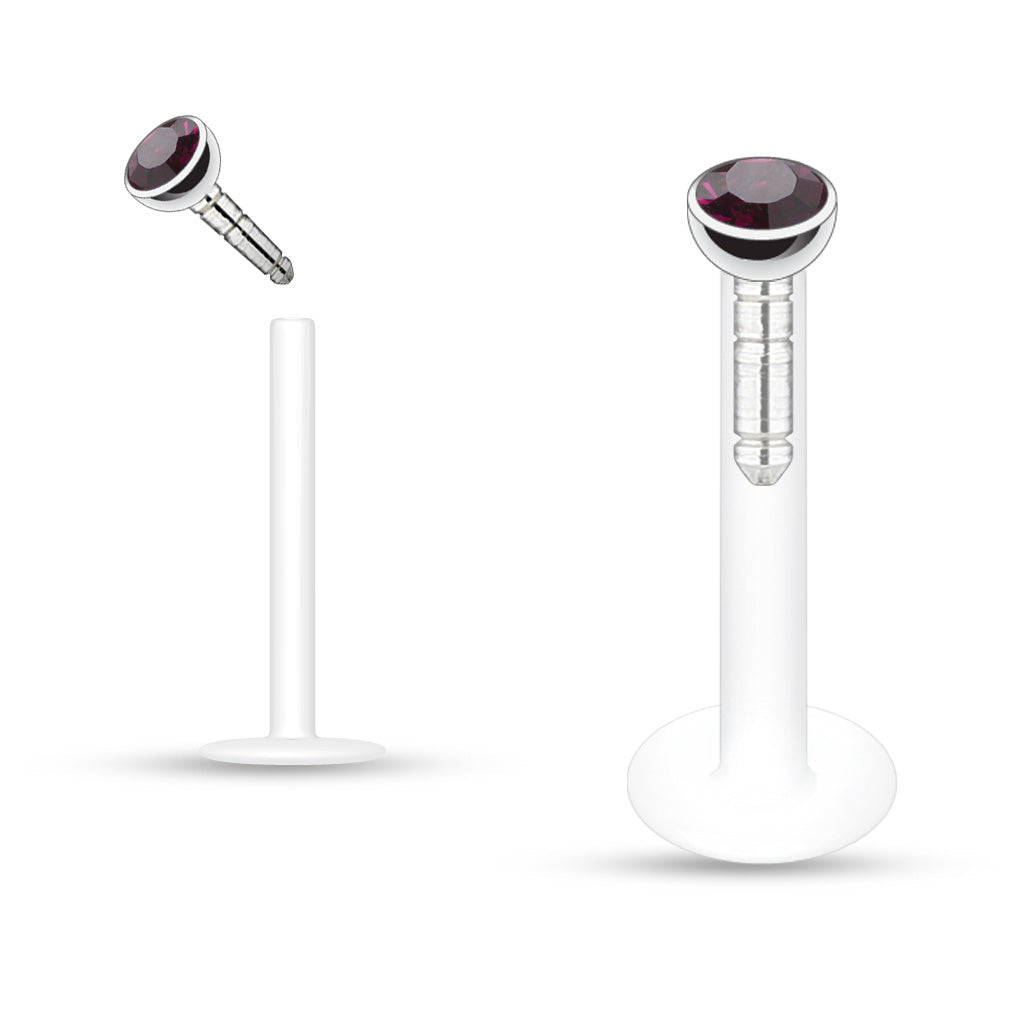 Crystal Top Bioflex Stud for Labret, Cartilage, Monroe & More